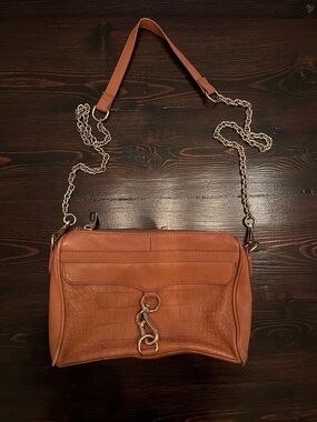 Danier Tan Leather Crossbody with Gold Chain